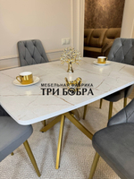 Раздвижной стол "Квадро", белый каспий и 4 стула "Лондон" серые