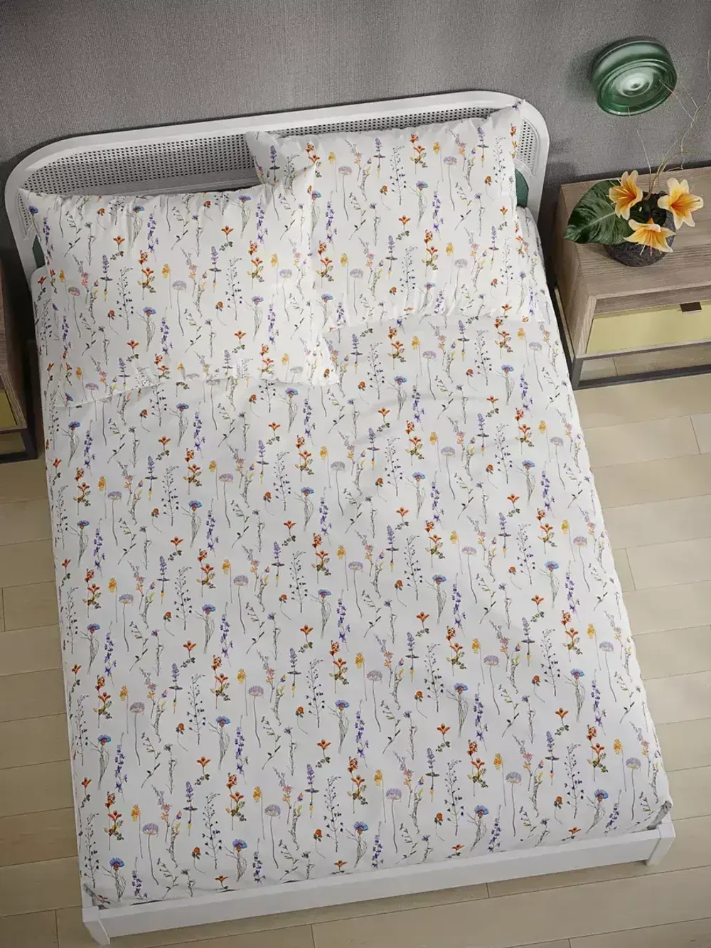 Постельное белье Полисатин Мечта "Flora" 1,5-сп Наволочка 50х70 см 1 шт Простынь на резинке 90x200 смПододеяльник 145x215 см