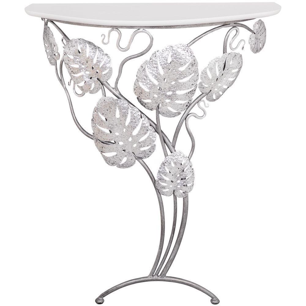 Консоль Monstera Deliciosa Wood (Монстера) Айс Античное серебро