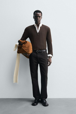 ZARA ЛЕГКИЙ ДЖЕМПЕР С ВОРОТНИКОМ НА ПУГОВИЦАХ, КОРИЧНЕВЫЙ