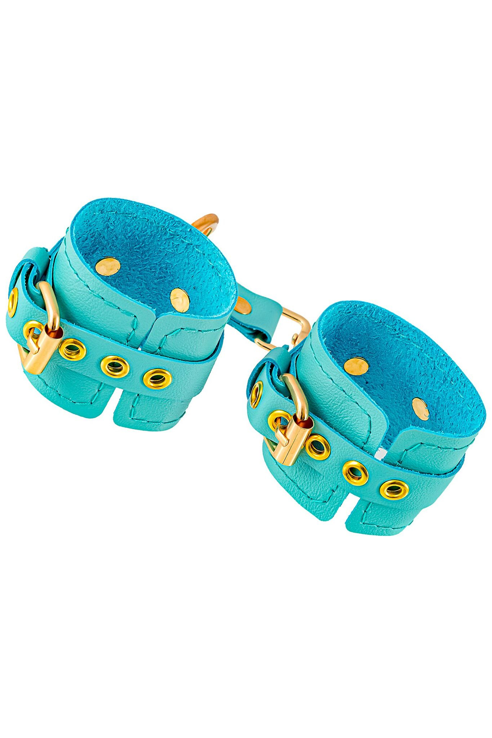 Наручники Pecado однослойные кожаные, голубые, с карабинами
