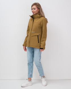 Ветровка спортивная женская с капюшоном softshell горчичного цвета 9566G