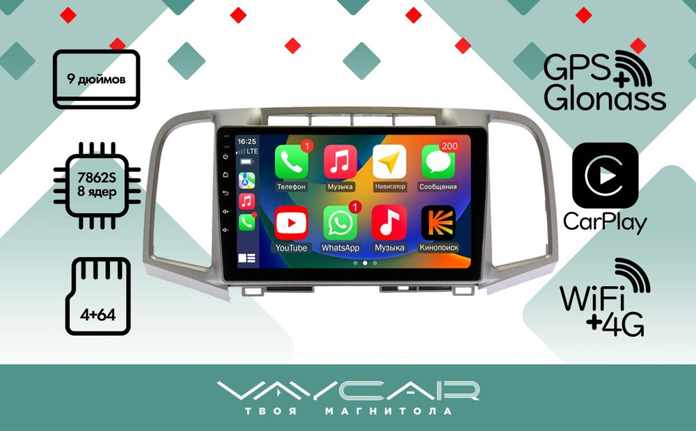 Магнитола для Toyota Venza 2008-2016 - Vaycar VA77-1790 на Android 13, 8-ядер, 4G SIM-слот