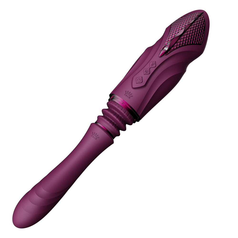 Фиолетовая компактная секс-машина с двумя насадками и функцией нагрева Zalo Sesh Compact Sex Machine Velvet Purple