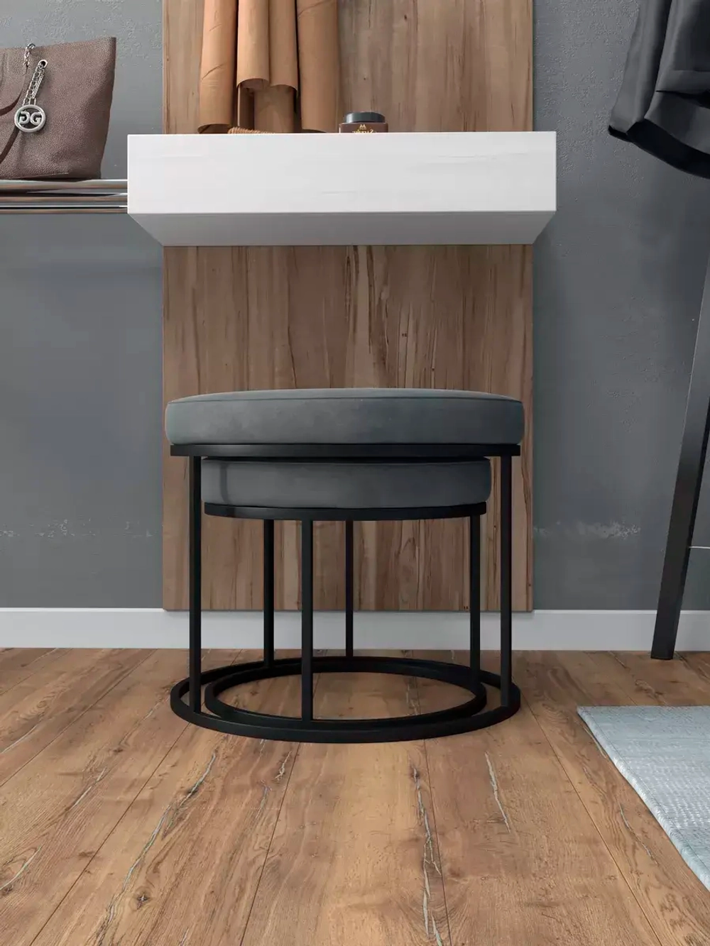 Комплект круглых банкеток - ЧСЕР - серое на черном