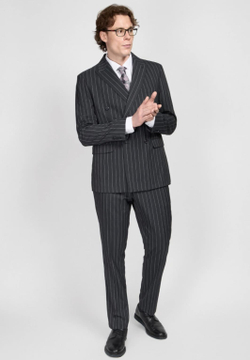 Мужской двубортный костюм (черный) В90