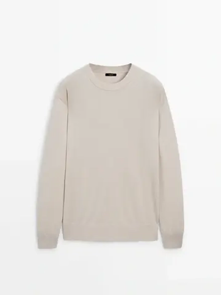 Massimo Dutti Шерстяной свитер с круглым вырезом, бежевый