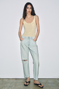 ZARA ДЖИНСЫ ZW COLLECTION ПРЯМОГО КРОЯ СО СРЕДНЕЙ ПОСАДКОЙ И РВАНЫМИ ДЕТАЛЯМИ, ГОЛУБОЙ