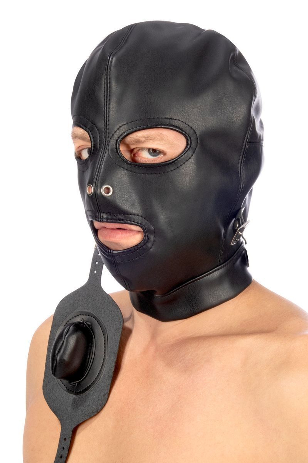 Маска-шлем с прорезями для глаз и регулируемым кляпом (Цвет: черный)