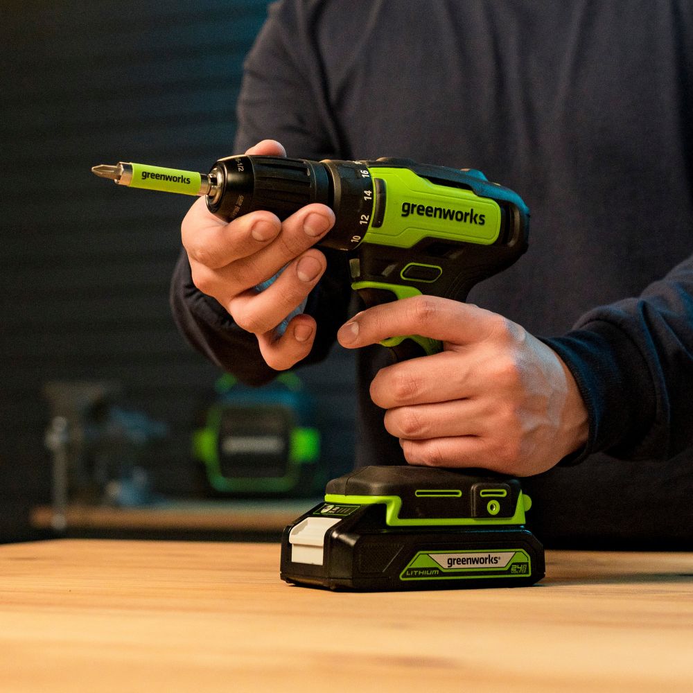 Аккумуляторная ударная дрель шуруповерт Greenworks GD24DD60K2, 3704107UA, 24v, АКБ 2 А·ч и ЗУ в кейсе