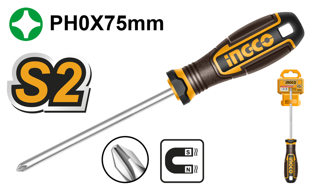 Отвертка крестовая INGCO HSDPH0075 INDUSTRIAL PH0x75 мм