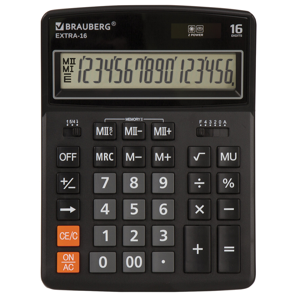 Калькулятор настольный BRAUBERG EXTRA-16-BK (206x155 мм) 16 разрядов двойное питание черный