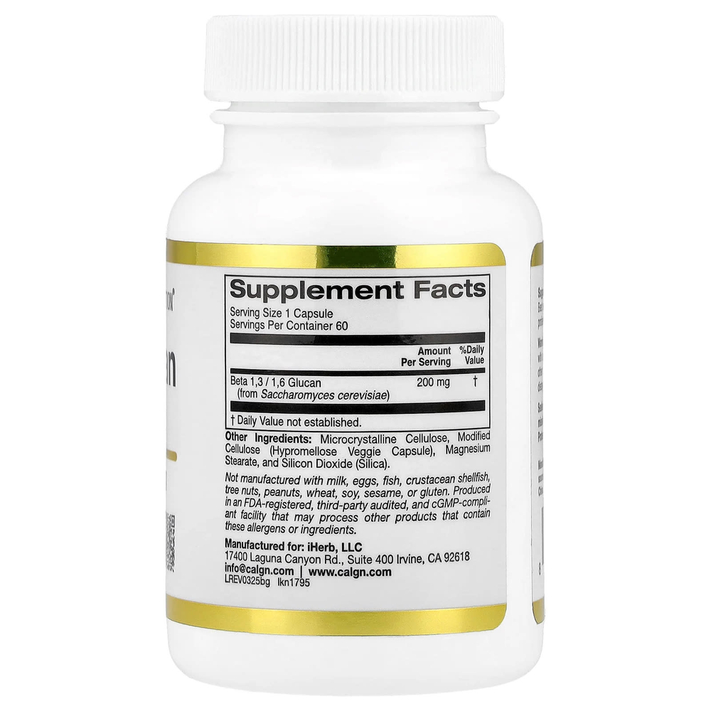 California Gold Nutrition, бета-глюкан 1–3, 1–6, 200 мг, 60 растительных капсул