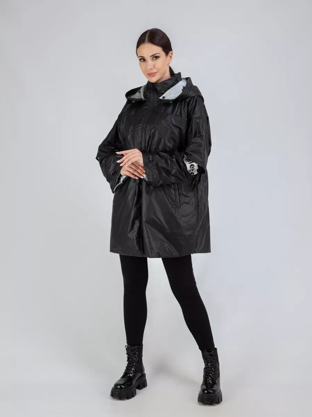 Плащ осенний с мехом оверсайз пальто двухсторонний