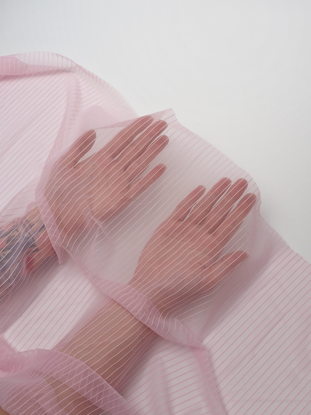 Сетка эластичная нежно-розовая в полоску метражом