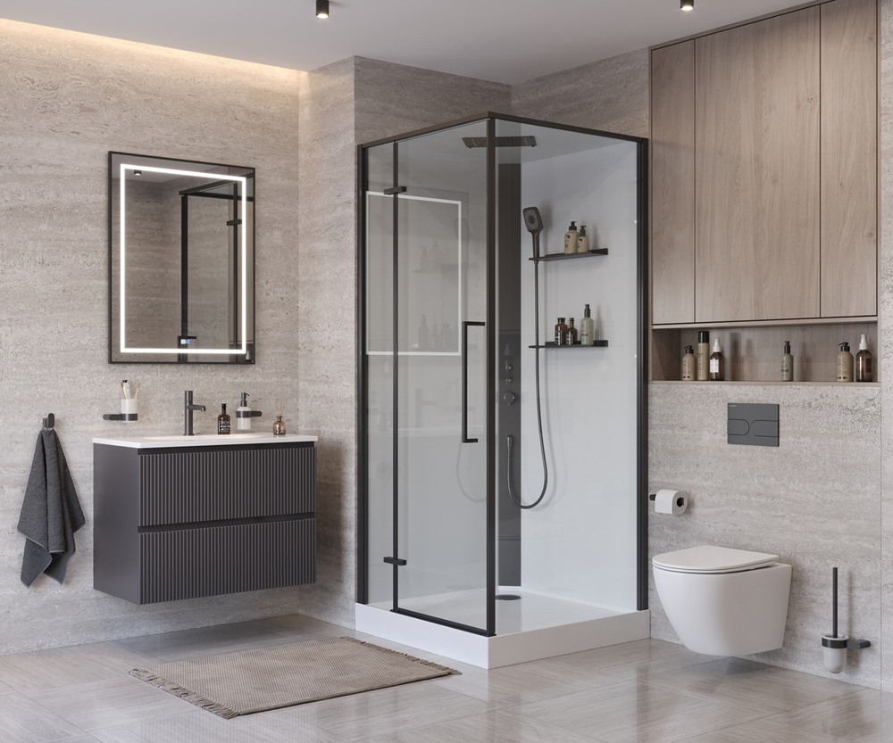 Душевая кабина BelBagno UNO-CAB-A-1-90-C-NERO-Bi-TOP-L, левосторонняя