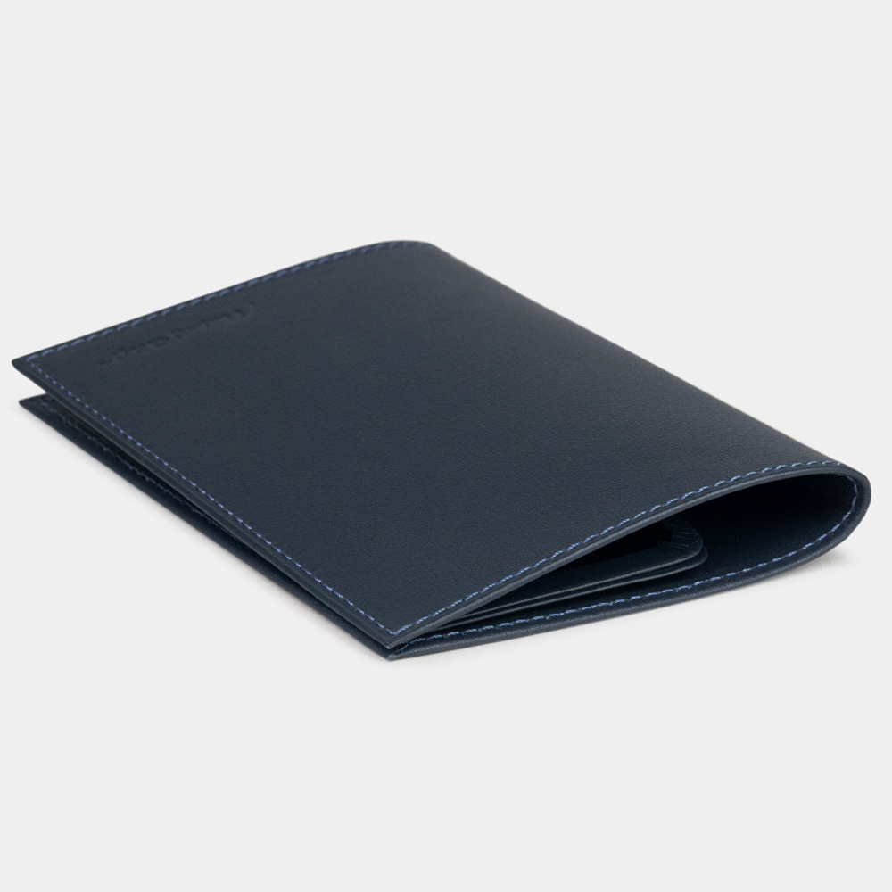 Обложка для паспорта из натуральной кожи теленка, синего цвета