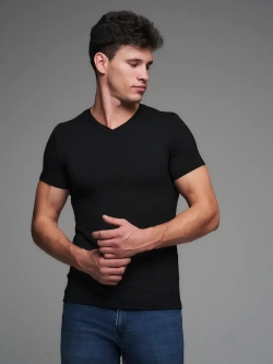 Футболка V-вырез однотонная облегающая