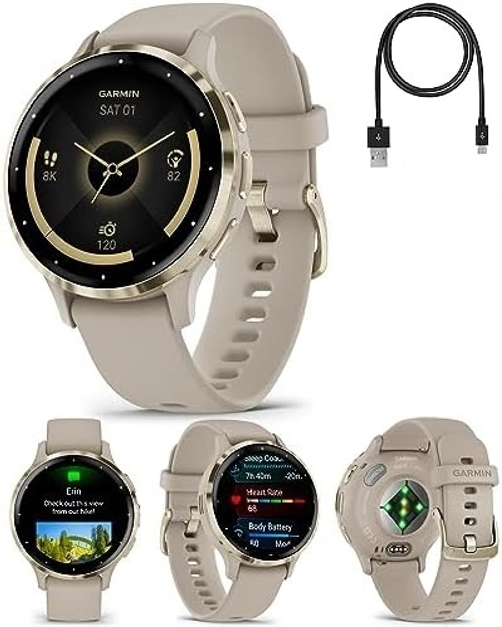 Умные часы Garmin Venu 3S цвета французский серый с золотистым безелем