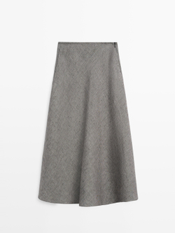 Massimo Dutti Льняная расклешенная юбка миди, черный