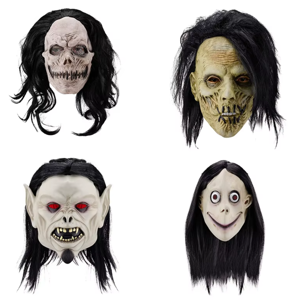 Маскарадные страшные маски с волосами