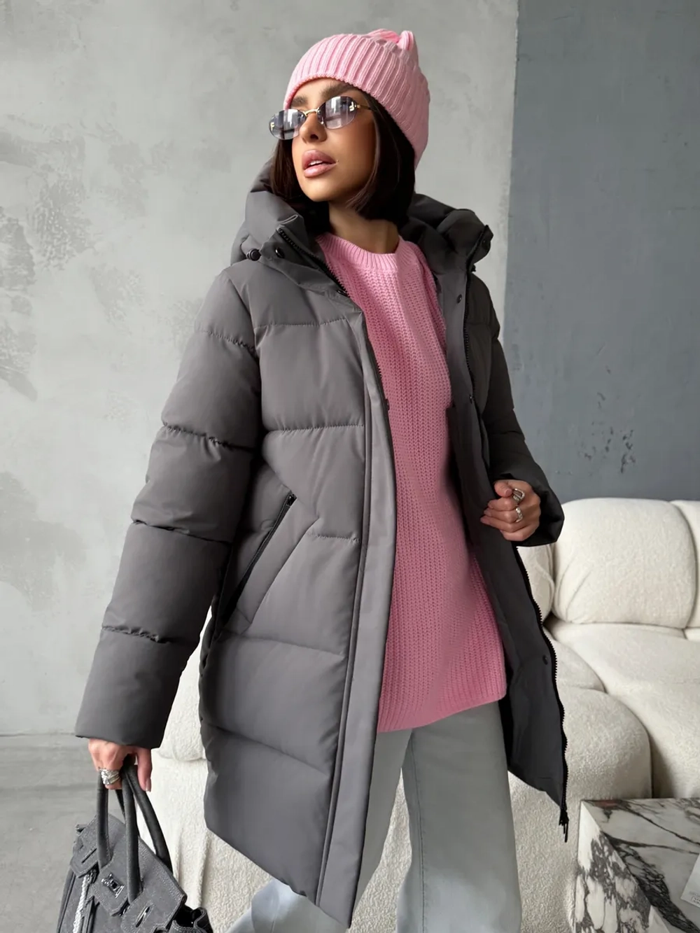 Куртка зимняя удлиненная с капюшоном