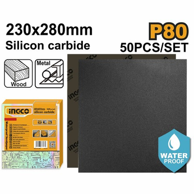 Бумага наждачная водостойкая P80 230x280мм, 50шт. INGCO AKHS008016 INDUSTRIAL