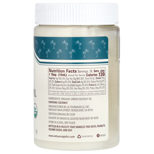 La Tourangelle, органическое кокосовое масло первого отжима, 414 мл (14 жидк. унций)