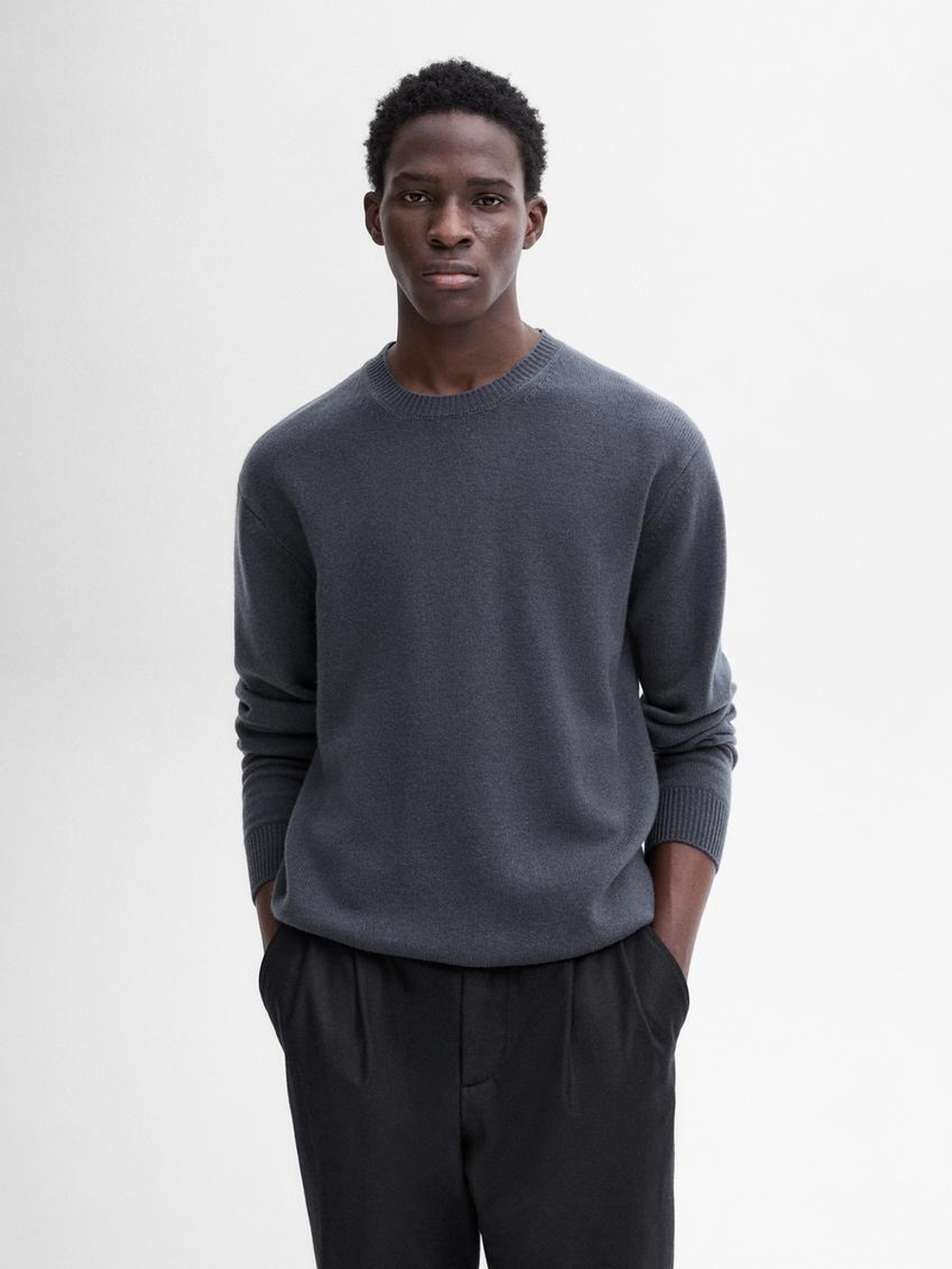 Massimo Dutti Свитер из смесовой шерсти с круглым вырезом, темно-синий