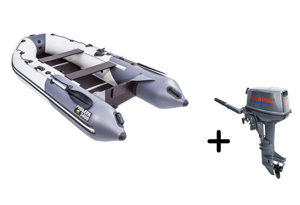 Ривьера 3400 СК Компакт серый-графит + KAMISU T 9.8 BMS (комплект лодка + мотор)
