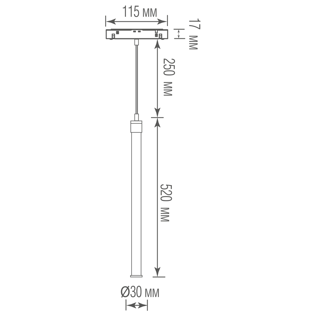 Led светильник для Round Line,   Tuba,  DC 48В,  7Вт,  Ra90,  D30xH520 мм,  Hmax770 мм,  длина провода 250 мм,  460Лм,  360°,  3000К