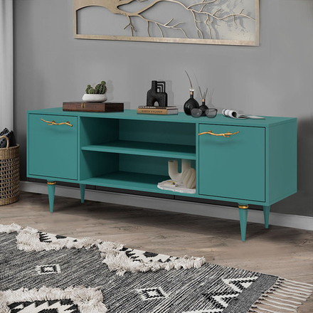 Тумба под ТВ Арт Колор matte 155см Классик Голд Пастельно-синий матовый