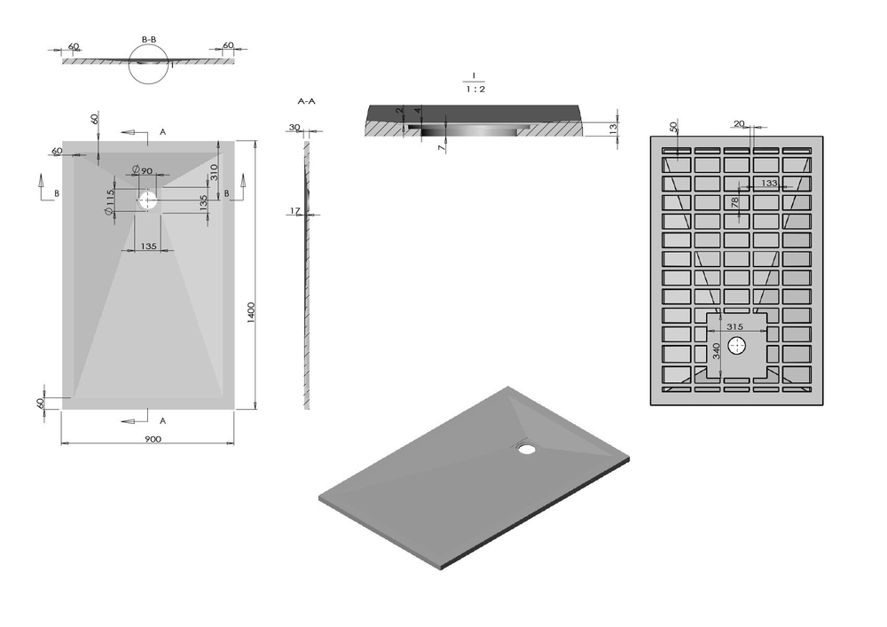 Поддон для душа из искусственного камня VST-4SR9014A, 1400*900*30, антрацит