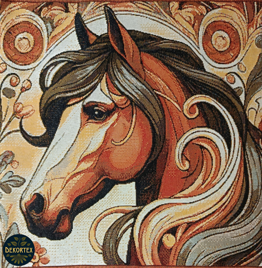 Декоративный гобеленовый чехол для интерьерной подушки Год лошади 38*38