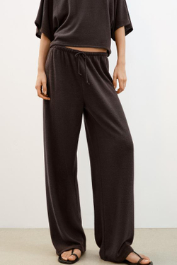 ZARA БРЮКИ WIDE-LEG ИЗ ТКАНИ С ЭФФЕКТОМ РУСТИК, ТЕМНО-КОРИЧНЕВЫЙ