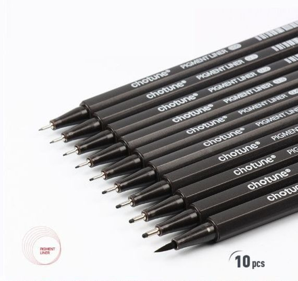 Комплект из 10 линеров (лайнеров) для скетчинга (в пенале)