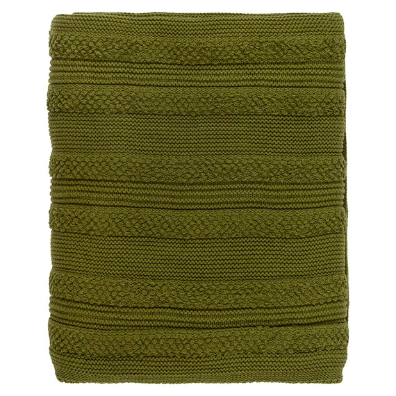 Плед из хлопка с буклированной вязкой оливкового цвета из коллекции essential, 130х170 см