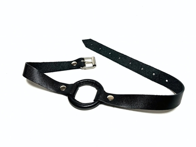 Черный кляп-кольцо на кожаных ремешках (Цвет: черный)