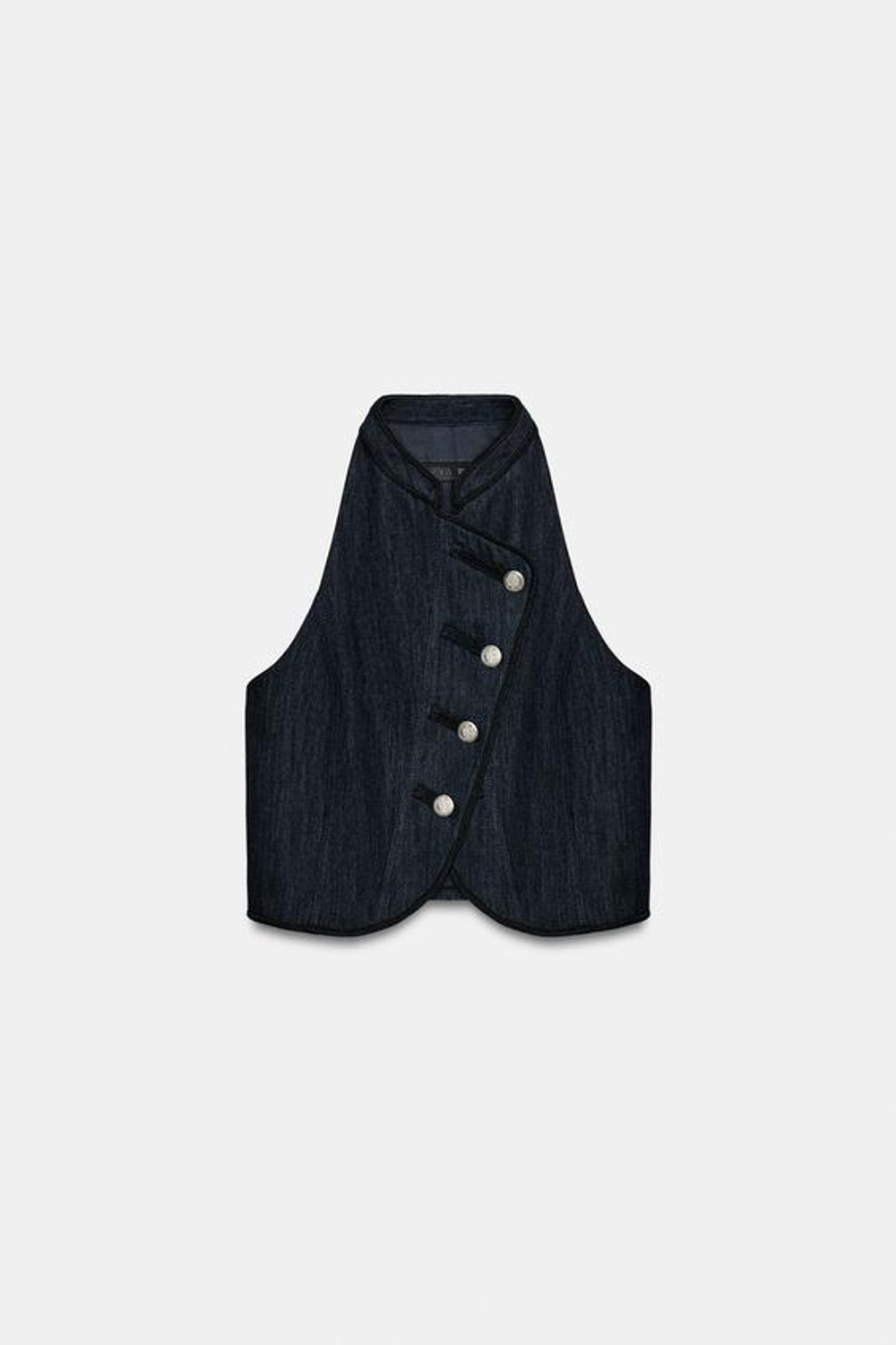 ZARA ЖИЛЕТ ХАЛТЕР С КОНТРАСТНОЙ ОТДЕЛКОЙ, ИНДИГО