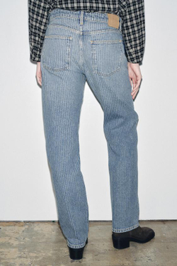 ZARA ДЖИНСЫ ZW COLLECTION ПРЯМОГО КРОЯ СО СРЕДНЕЙ ПОСАДКОЙ И ПОЛОСКАМИ, СИНИЙ