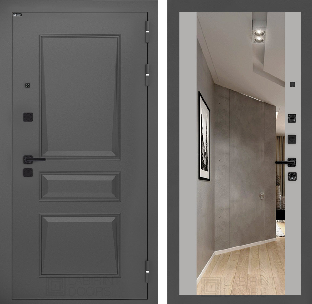 Дверь Входная Металлическая Лабиринт ОРЛЕАН с Зеркалом Максимум Софт Грей