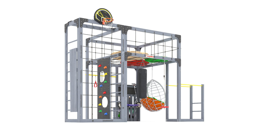 Детская площадка Савушка КУБ-2 (Серый) с подушками и коконом