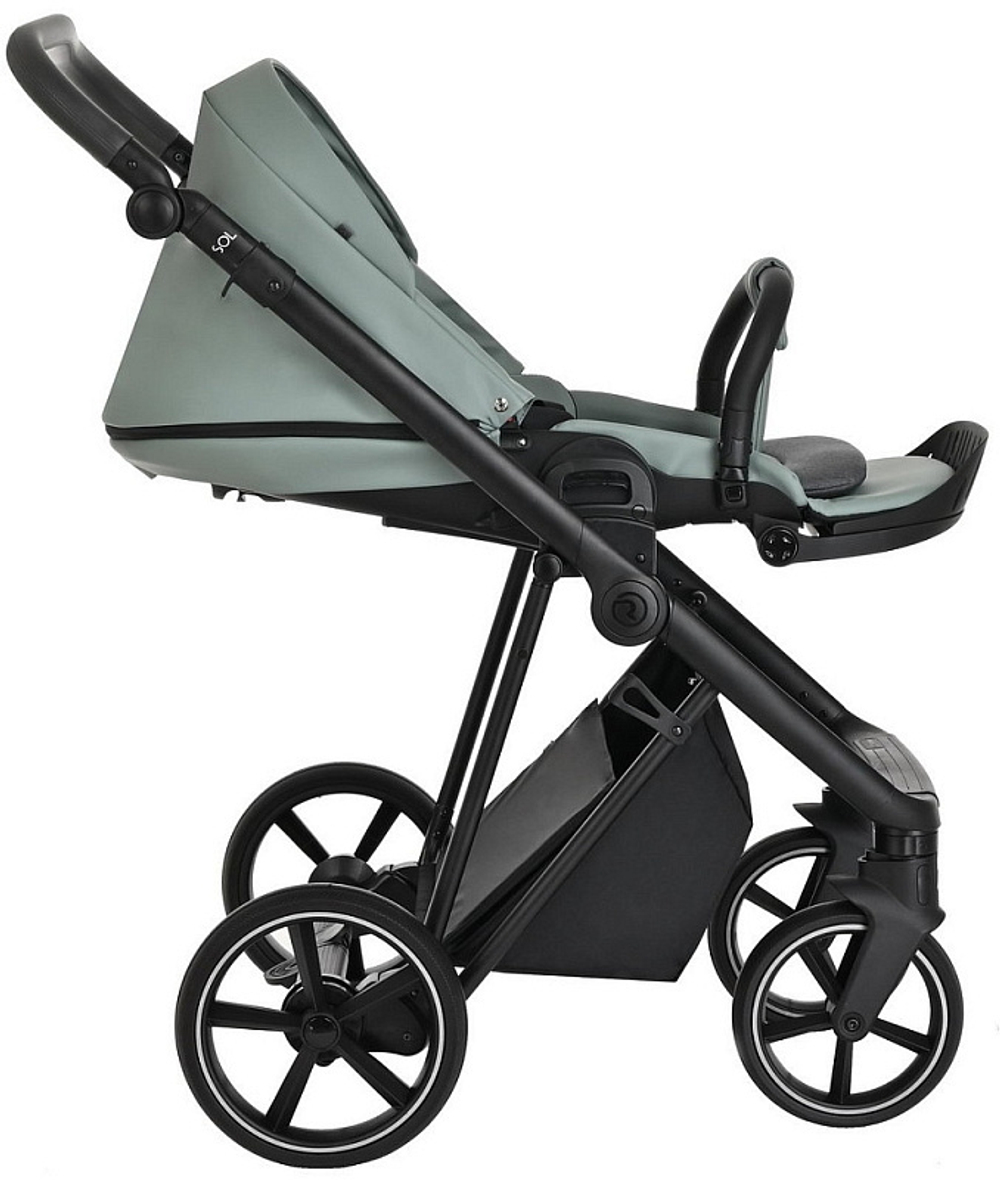 Детская коляска Roan Sol Кожа 3 в 1 с автокреслом Avionaut Silver Black RSL/2023 Misti Mint/Grey/руч. Серый