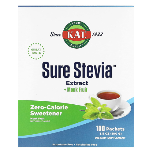KAL, Sure Stevia, с фруктами архата, 100 пакетиков, 100 г (3,5 унции)