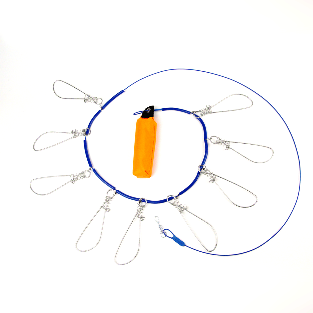 Кукан металлический (трос) с поплавком Три Кита, 9-ти карабиновый