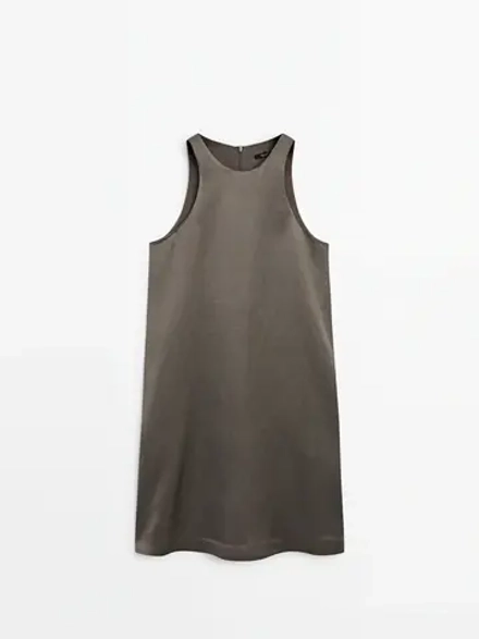Massimo Dutti Короткое платье из струящегося атласа, серый