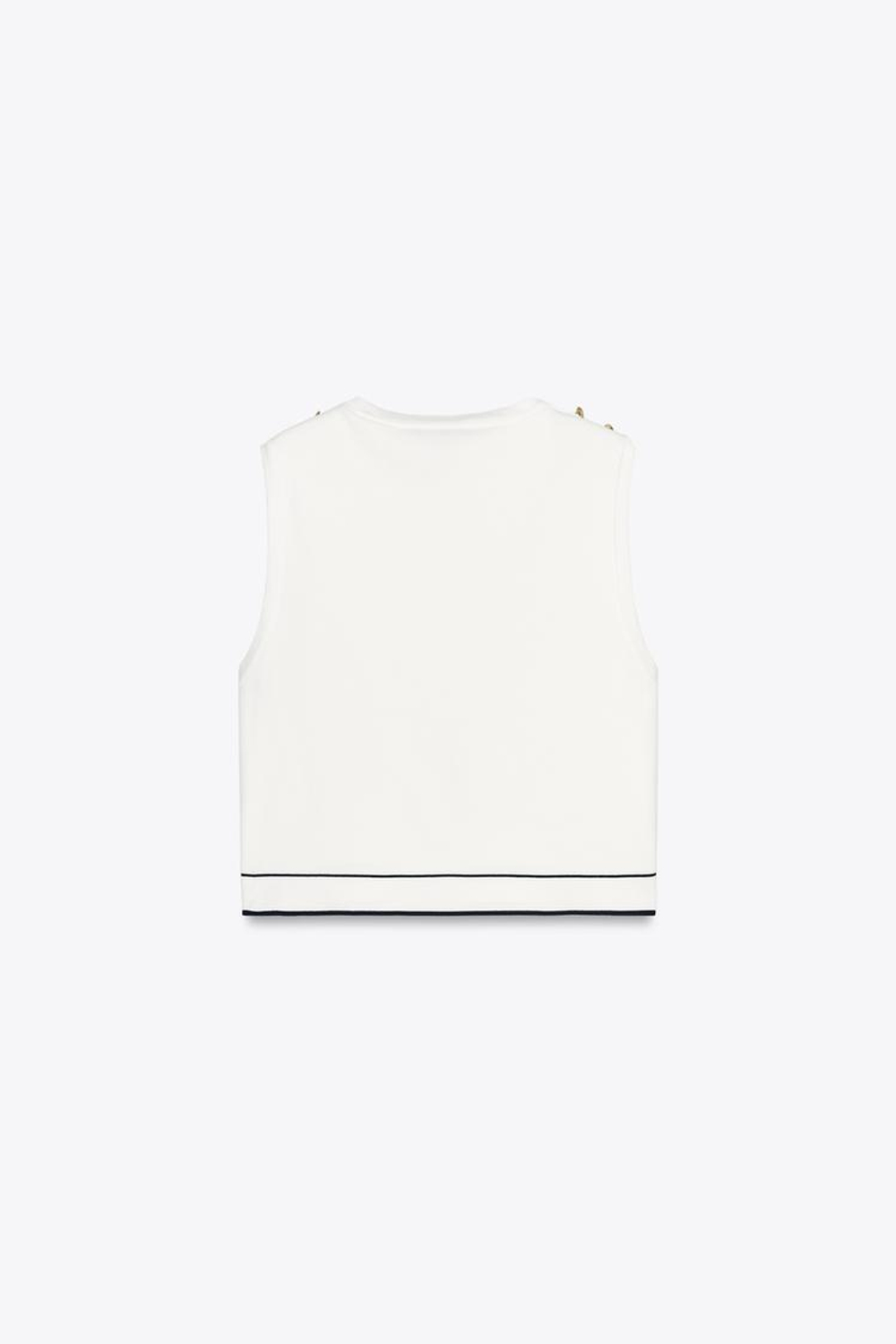 ZARA ТРИКОТАЖНЫЙ ТОП С ОКАНТОВКОЙ, БЕЛЫЙ