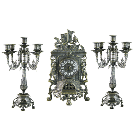 Alberti Livio Часы каминные с канделябрами на 5 свечей, под бронзу