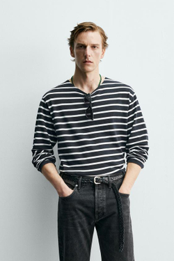 ZARA Х AARON LEVINE ФУТБОЛКА ЖАККАРД В ПОЛОСКУ, СИНИЙ/БЕЛЫЙ