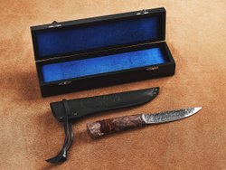 Якутский нож "Амга", сталь Х12МФ, рукоять коричневая стабилизированная карельская береза / акрил агат